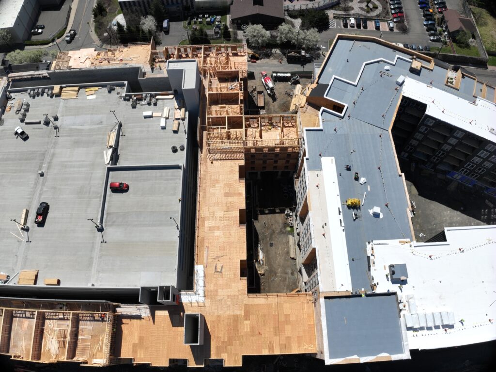 Progress photo taken with drones on a construction project in New England 